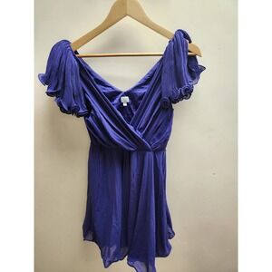 Georgina Chapman Pearl Royal Purple Pleated Sleeve Faux Wrap Dress Size 6